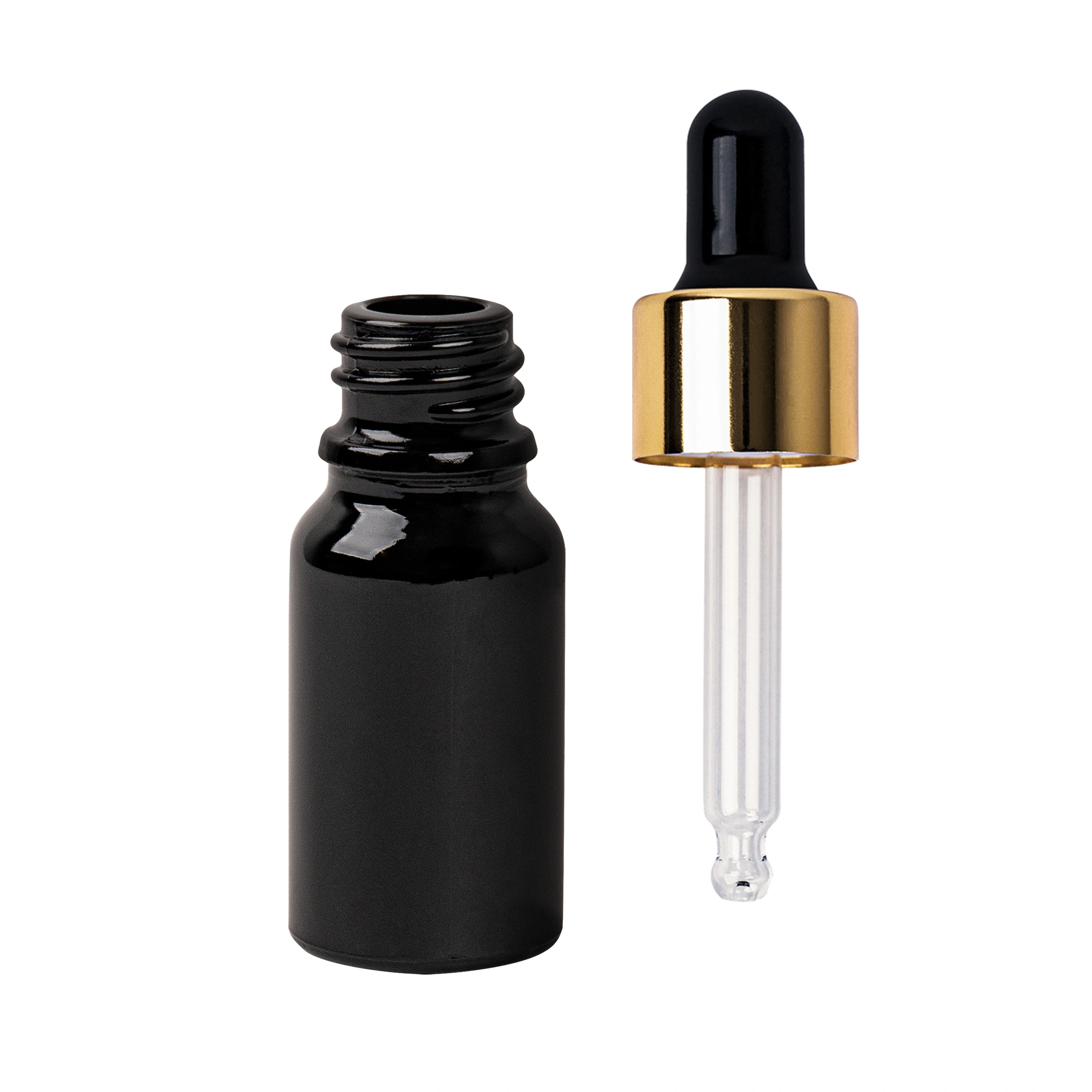 Butelka z złotą pipetą czarna 10ml