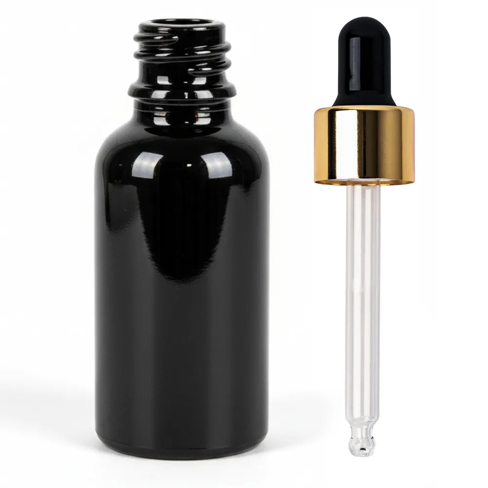 Butelka z złotą pipetą czarna 30ml